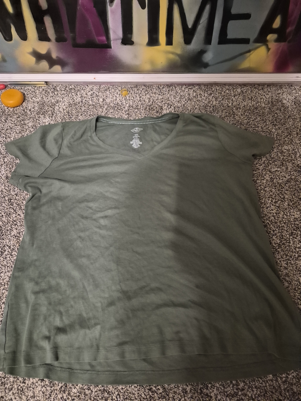 St. John's Bay Olive Green V-Neck Short Sleeve Tee